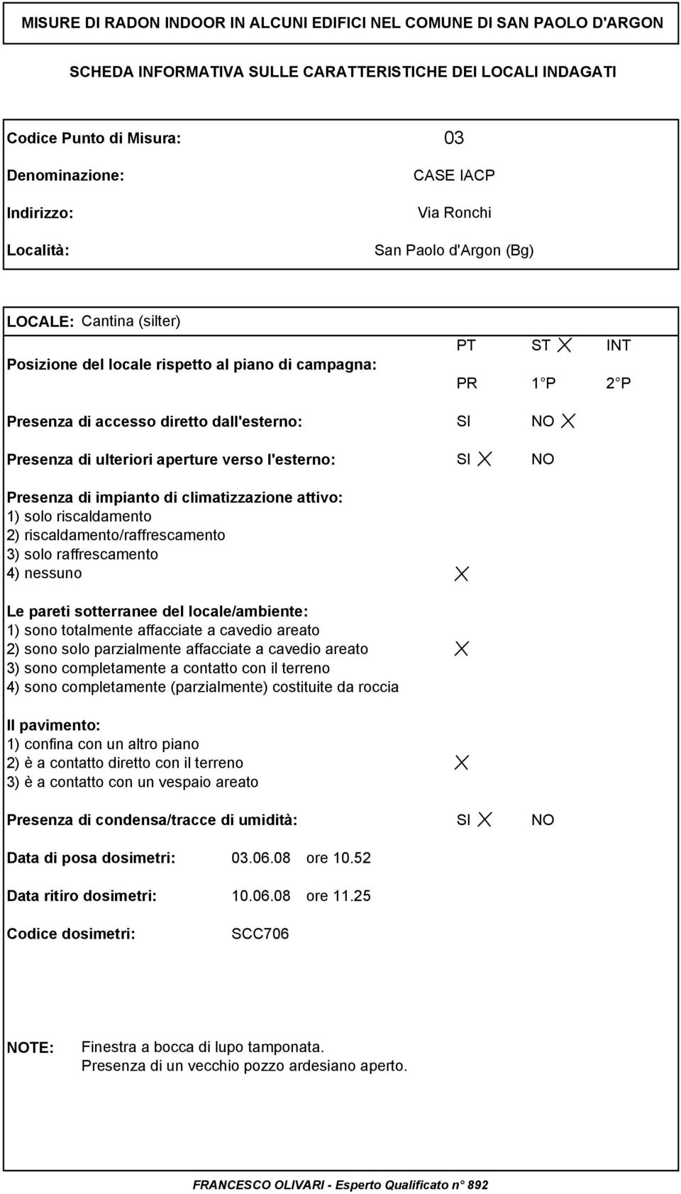 52 Data ritiro dosimetri: 10.06.08 ore 11.