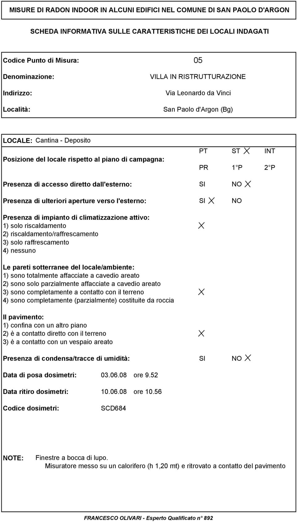 52 Data ritiro dosimetri: 10.06.08 ore 10.