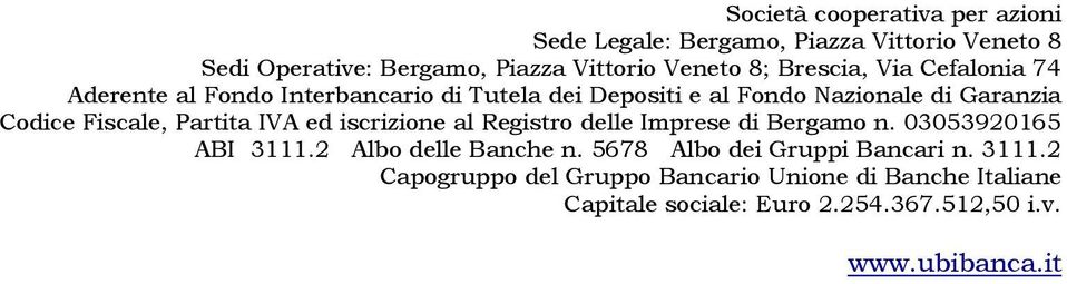 Partita IVA ed iscrizione al Registro delle Imprese di Bergamo n. 03053920165 ABI 3111.2 Albo delle Banche n.