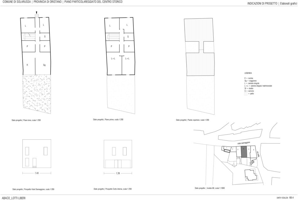 1:200 tato progetto Pianta coperture, scala 1:200 1 2 3 4 5 6 7,43 7,28 tato progetto Prospetto Viale iamaggiore, scala