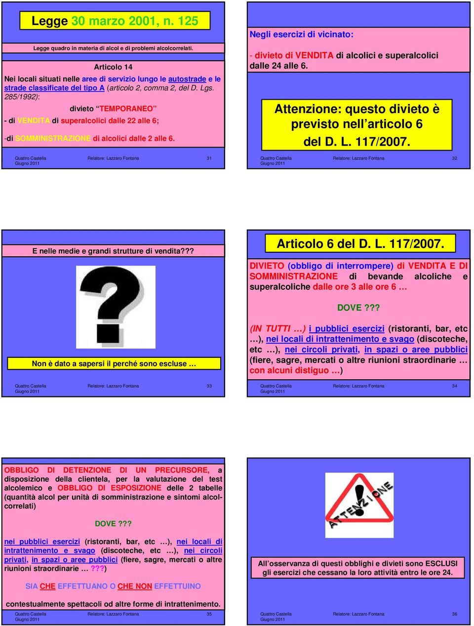 285/1992): divieto TEMPORANEO -di VENDITA di superalcolici dalle 22 alle 6; -di SOMMINISTRAZIONE di alcolici dalle 2 alle 6.