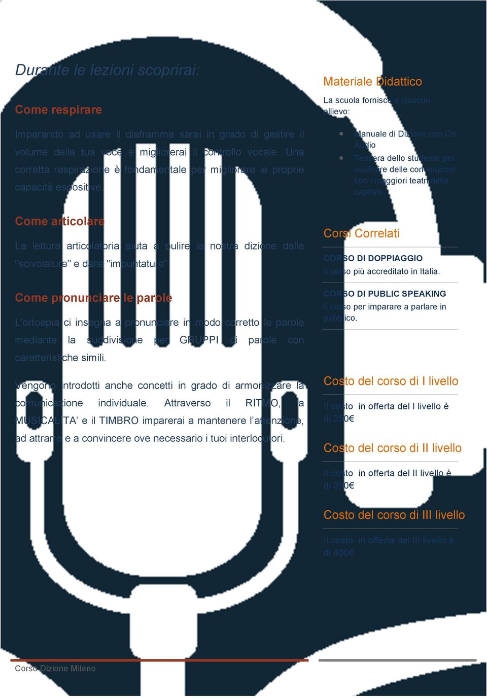 Manuale di Dizione con Cd Audio Tessera dello studente per usufruire delle convenzioni con i maggiori teatri della capitale.