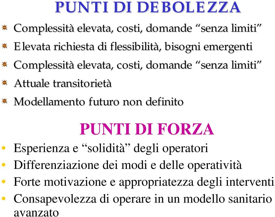 non definito PUNTI DI FORZA Esperienza e solidità degli operatori Differenziazione dei modi e delle