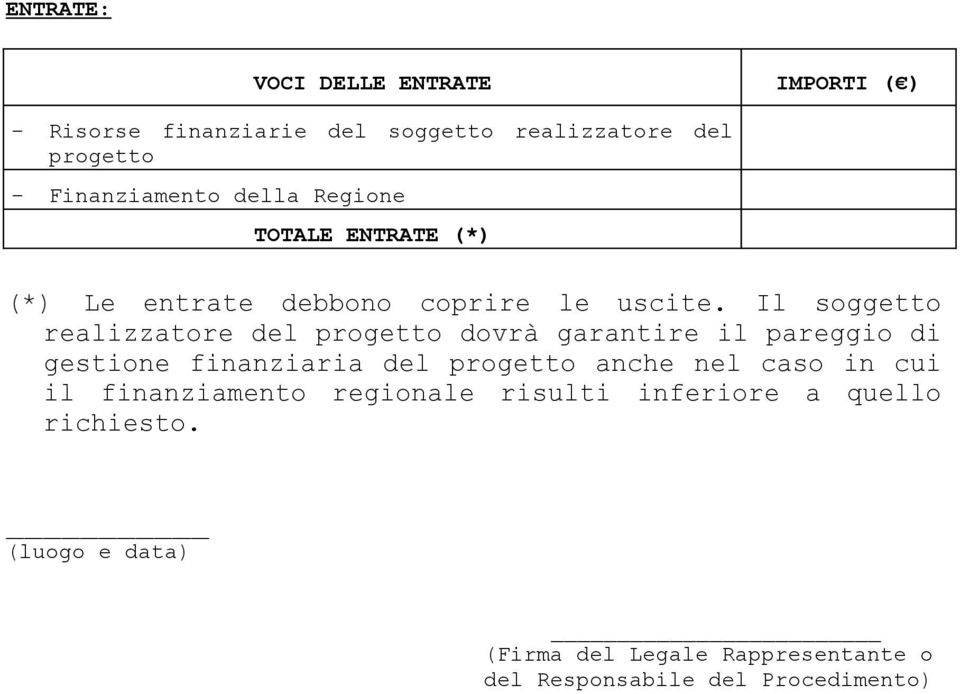 Il soggetto realizzatore del progetto dovrà garantire il pareggio di gestione finanziaria del progetto anche nel