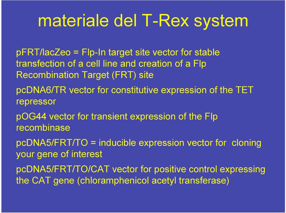 pog44 vector for transient expression of the Flp recombinase pcdna5/frt/to = inducible expression vector for cloning