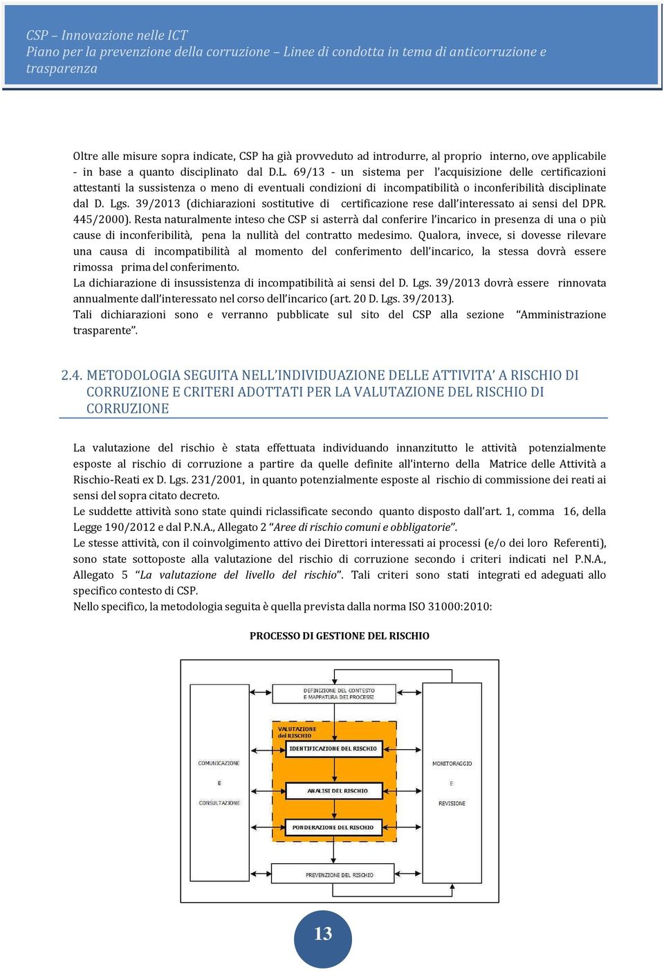 39/2013 (dichiarazioni sostitutive di certificazione rese dall interessato ai sensi del DPR. 445/2000).