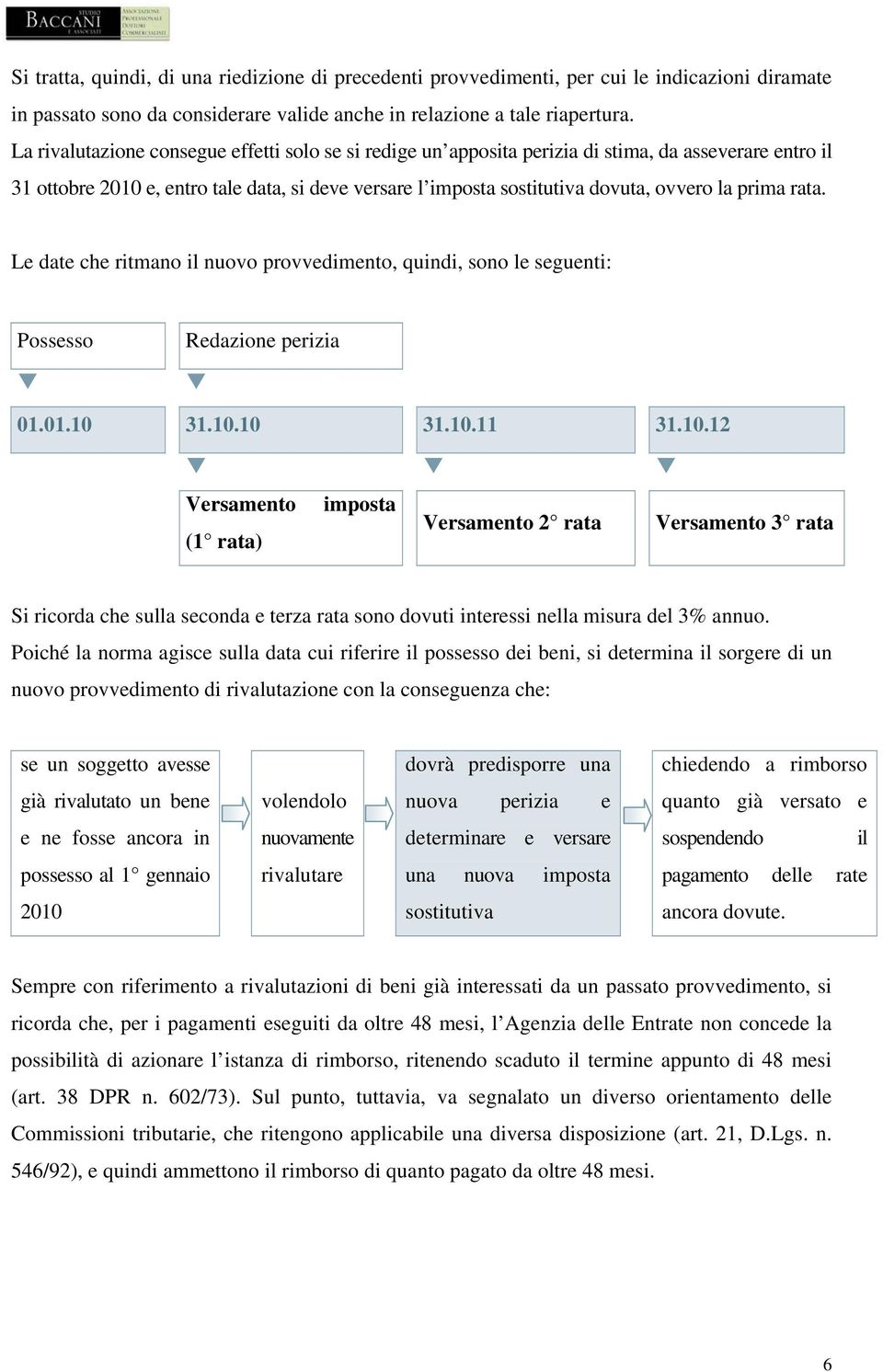 prima rata. Le date che ritmano il nuovo provvedimento, quindi, sono le seguenti: Possesso Redazione perizia 01.01.10 