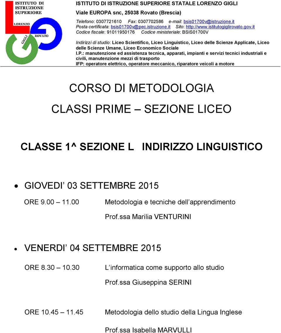 SETTEMBRE 2015 ORE 9.00 11.