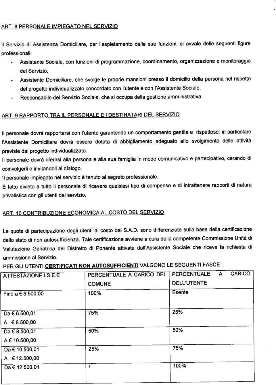 individualizzato concordato con l'utente e con l'assistente Sociale; - ResDonsabile del Servizio Sociale, che si occupa della gestione amministrativa. ART.