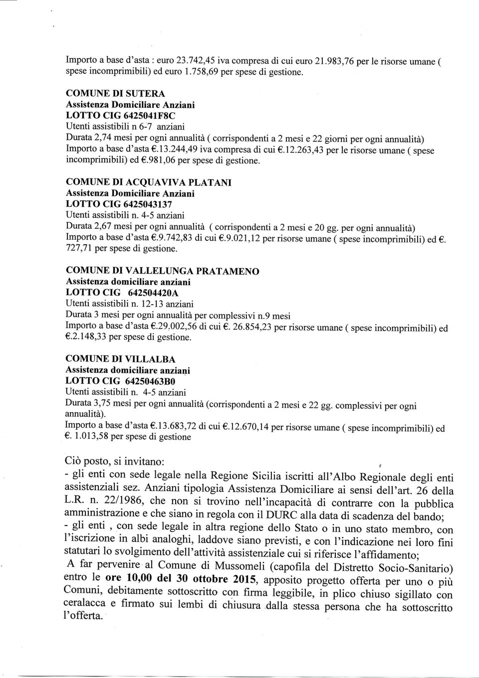 Importo a base d'asta.13.244,49 iva compresa di cui.12.263,43 per le risorse umane ( spese incomprimibili) ed.981,06 per spese di gestione.