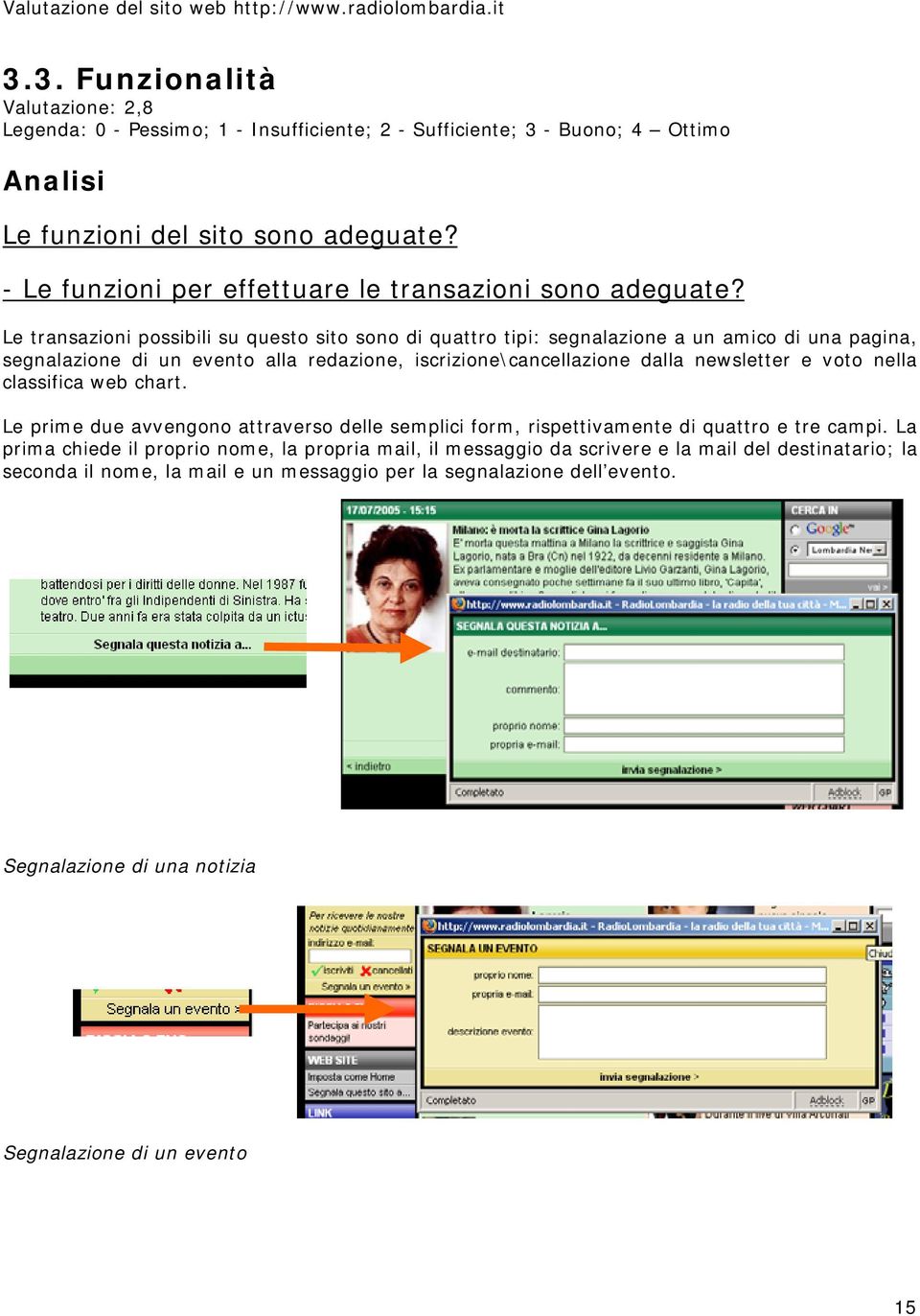 Le transazioni possibili su questo sito sono di quattro tipi: segnalazione a un amico di una pagina, segnalazione di un evento alla redazione, iscrizione\cancellazione dalla newsletter e voto