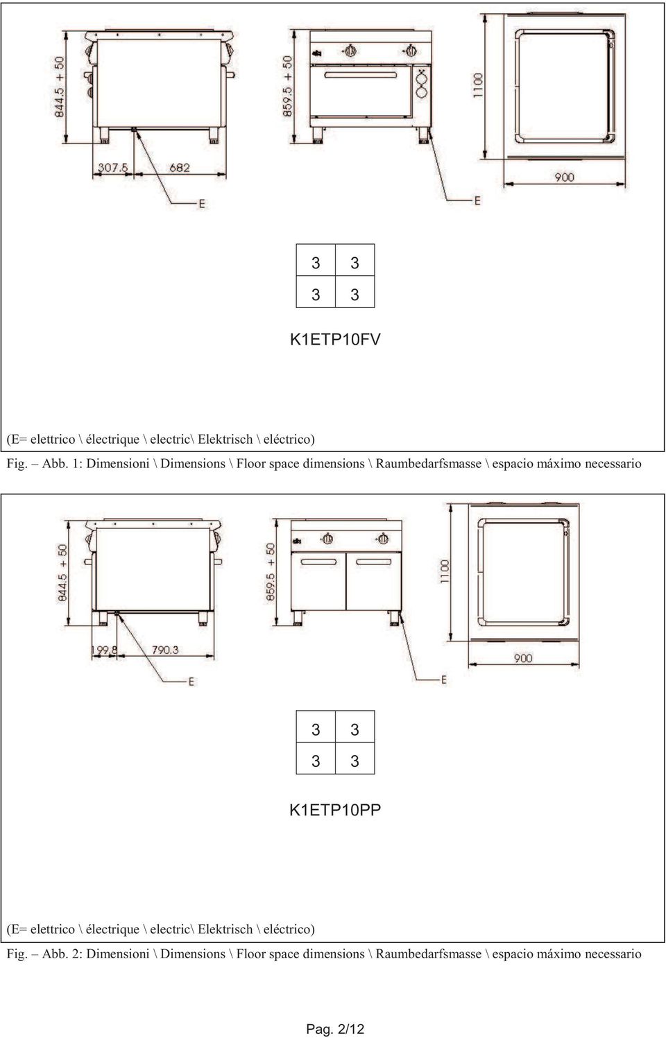 necessario 3 3 3 3 K1ETP10PP (E= elettrico \ électrique \ electric\ Elektrisch \ eléctrico) Fig.