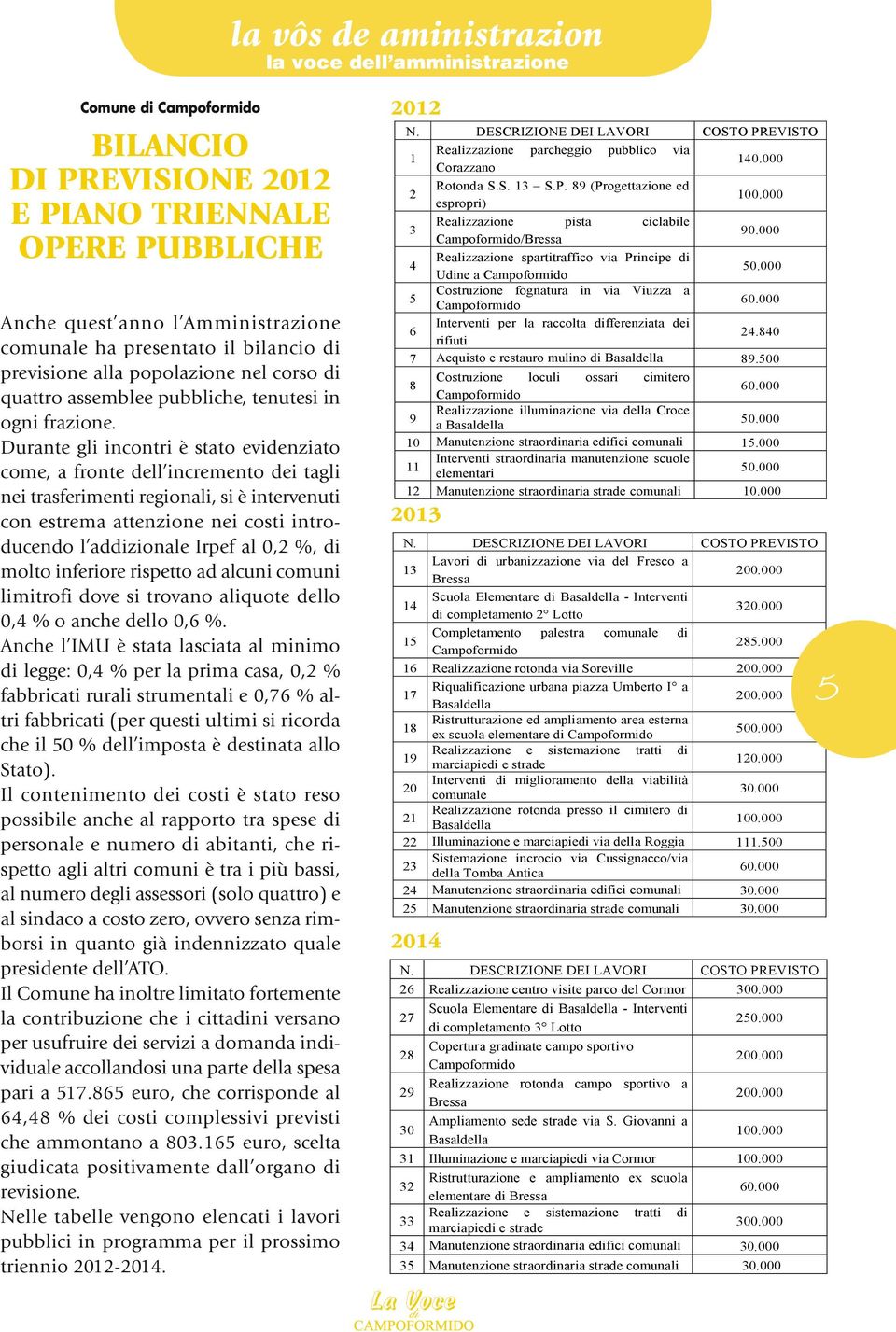 Durante gli incontri è stato evidenziato come, a fronte dell incremento dei tagli nei trasferimenti regionali, si è intervenuti con estrema attenzione nei costi introducendo l addizionale Irpef al