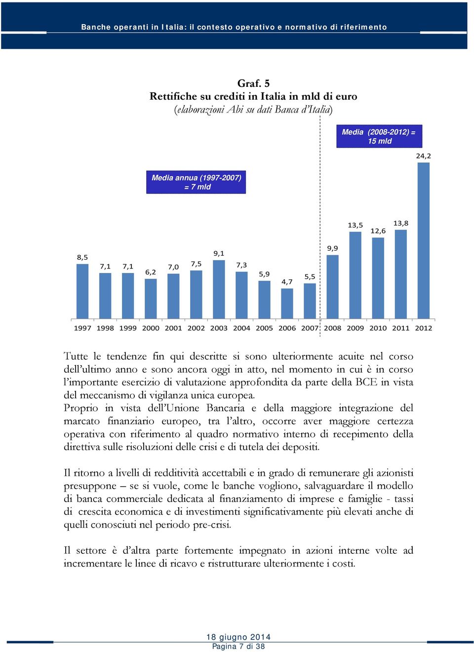 sono ancora oggi in atto, nel momento in cui è in corso l importante esercizio di valutazione approfondita da parte della BCE in vista del meccanismo di vigilanza unica europea.