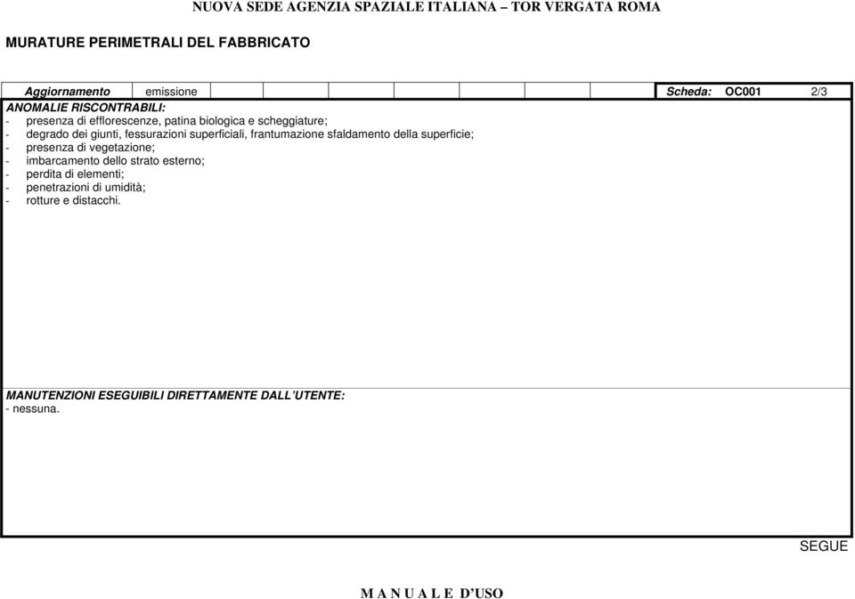 fessurazioni superficiali, frantumazione sfaldamento della superficie; - presenza di vegetazione; - imbarcamento dello strato