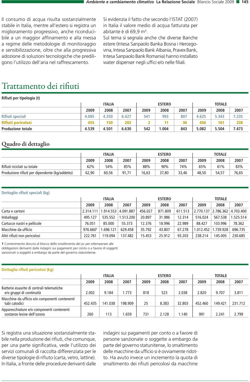 che prediligono l utilizzo dell aria nel raffrescamento. Si evidenzia il fatto che secondo l ISTAT (2007) in Italia il valore medio di acqua fatturata per abitante è di 69,9 m 3.