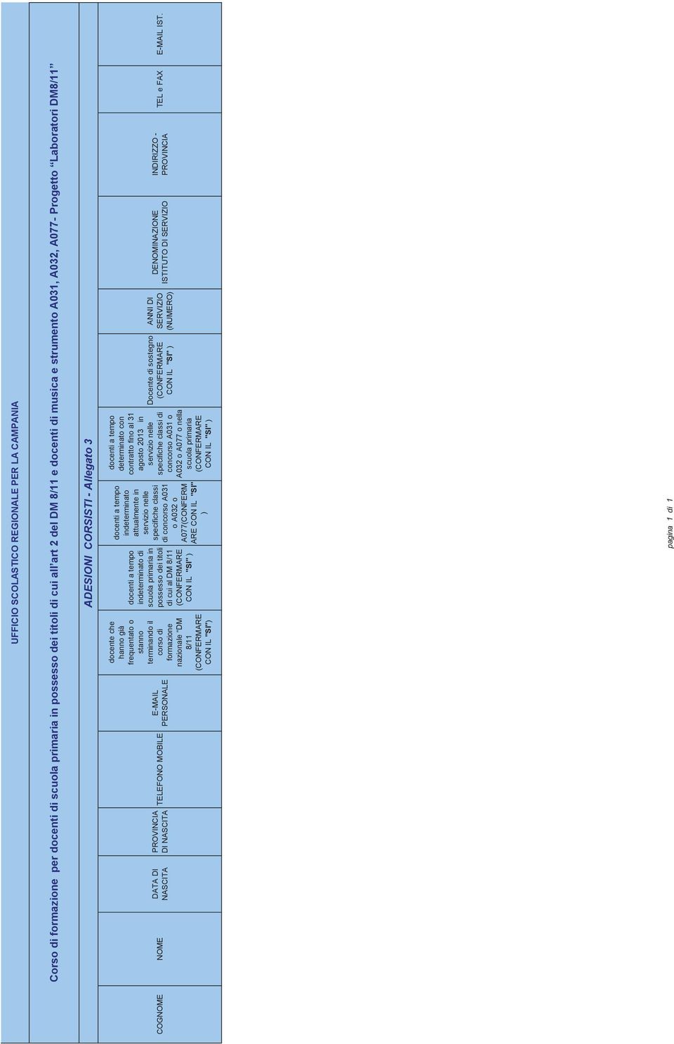 corso di formazione nazionale DM 8/ CON IL "SI") docenti a tempo indeterminato di scuola primaria in possesso dei titoli di cui al DM 8/ CON IL "SI" ) docenti a tempo indeterminato attualmente in