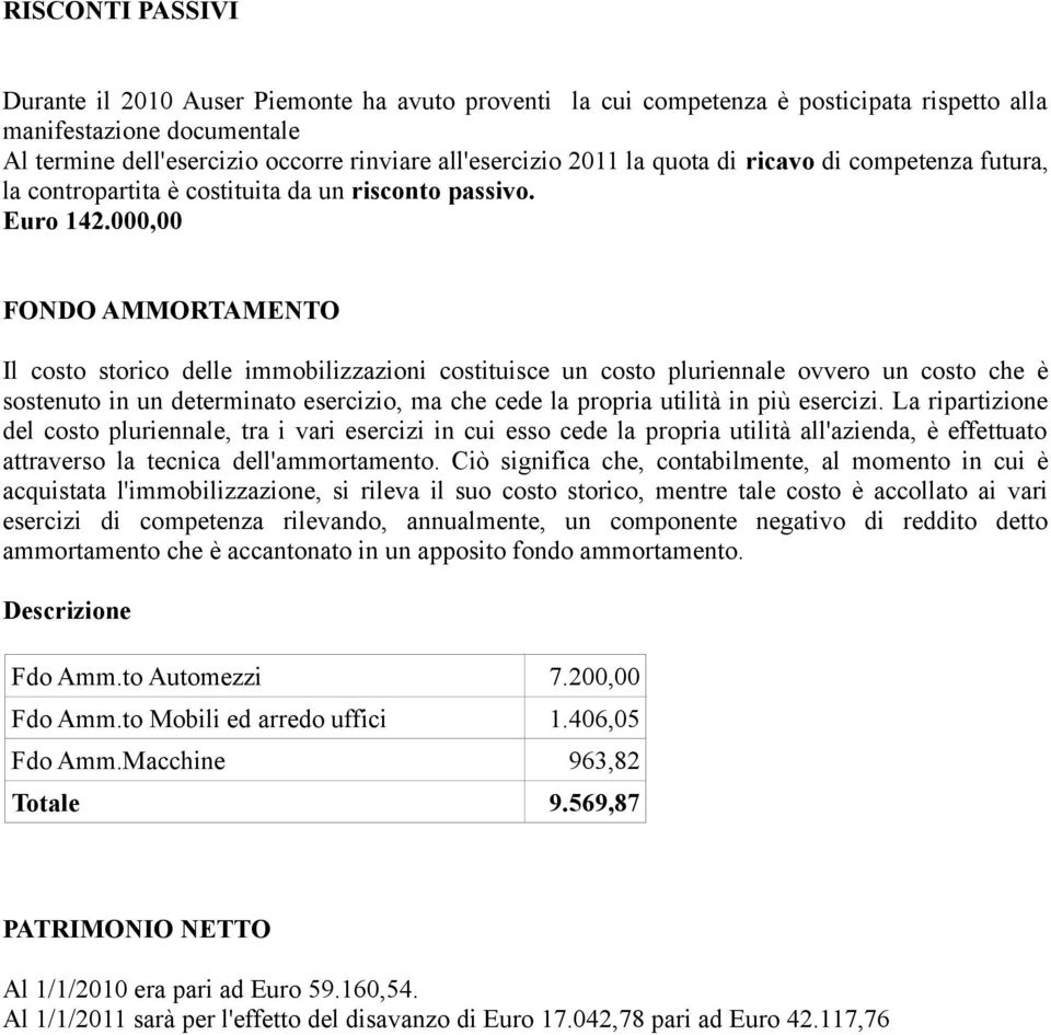 000,00 FONDO AMMORTAMENTO Il costo storico delle immobilizzazioni costituisce un costo pluriennale ovvero un costo che è sostenuto in un determinato esercizio, ma che cede la propria utilità in più