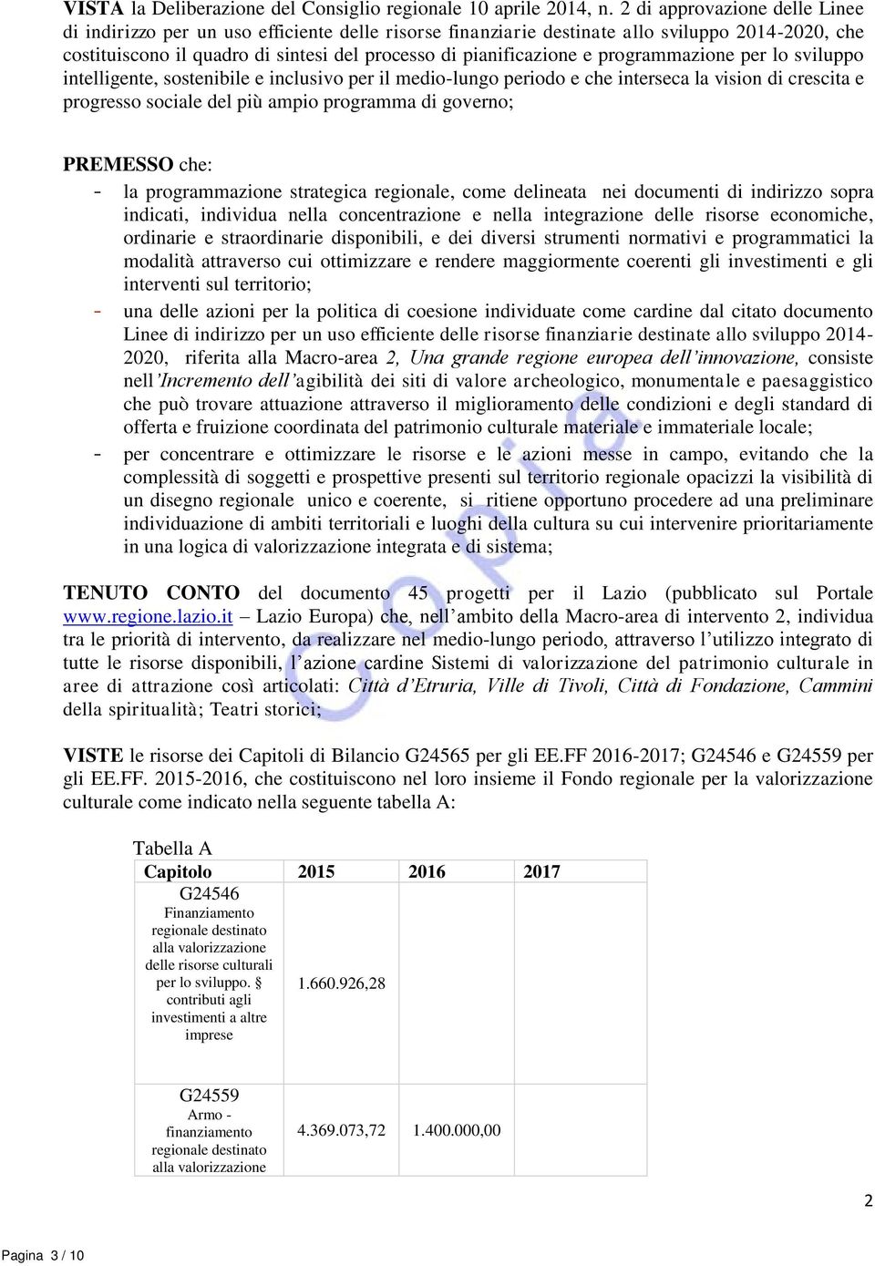 programmazione per lo sviluppo intelligente, sostenibile e inclusivo per il medio-lungo periodo e che interseca la vision di crescita e progresso sociale del più ampio programma di governo; PREMESSO