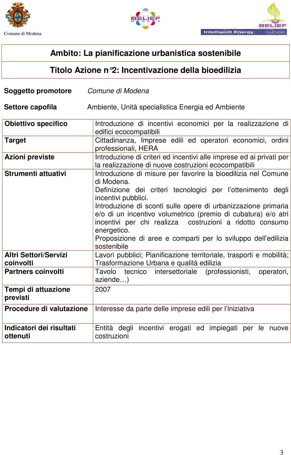 di misure per favorire la bioedilizia nel Comune di Modena. Definizione dei criteri tecnologici per l ottenimento degli incentivi pubblici.