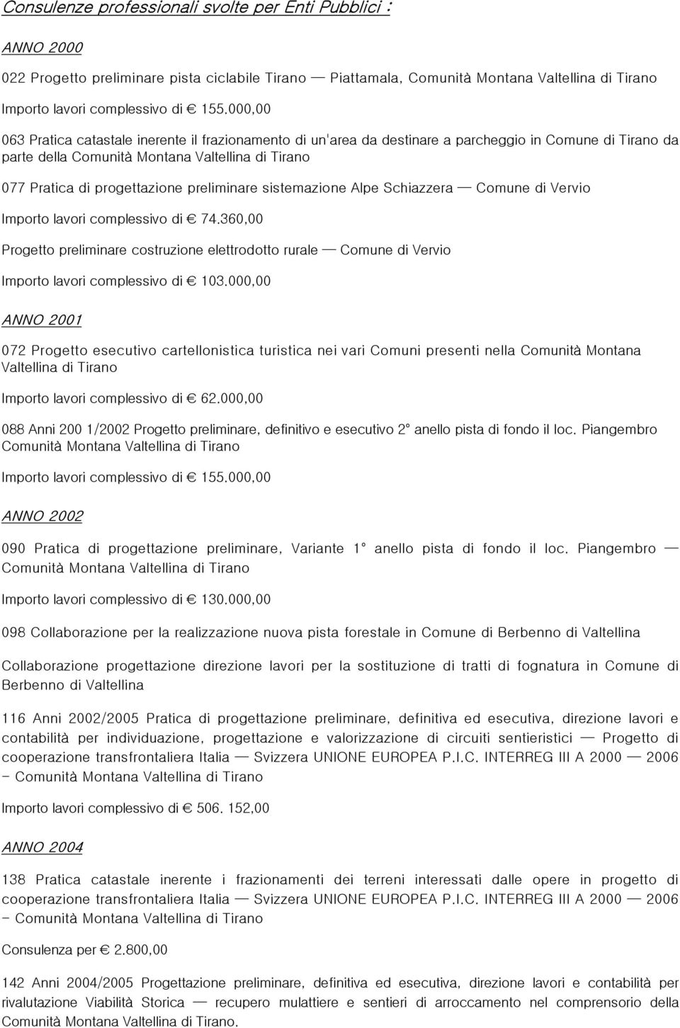 preliminare sistemazione Alpe Schiazzera Comune di Vervio Importo lavori complessivo di 74.
