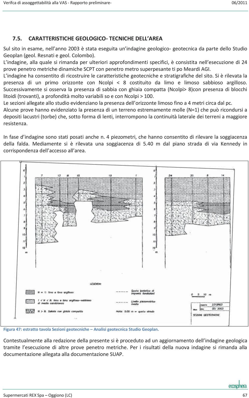 L indagine ha consentito di ricostruire le caratteristiche geotecniche e stratigrafiche del sito.