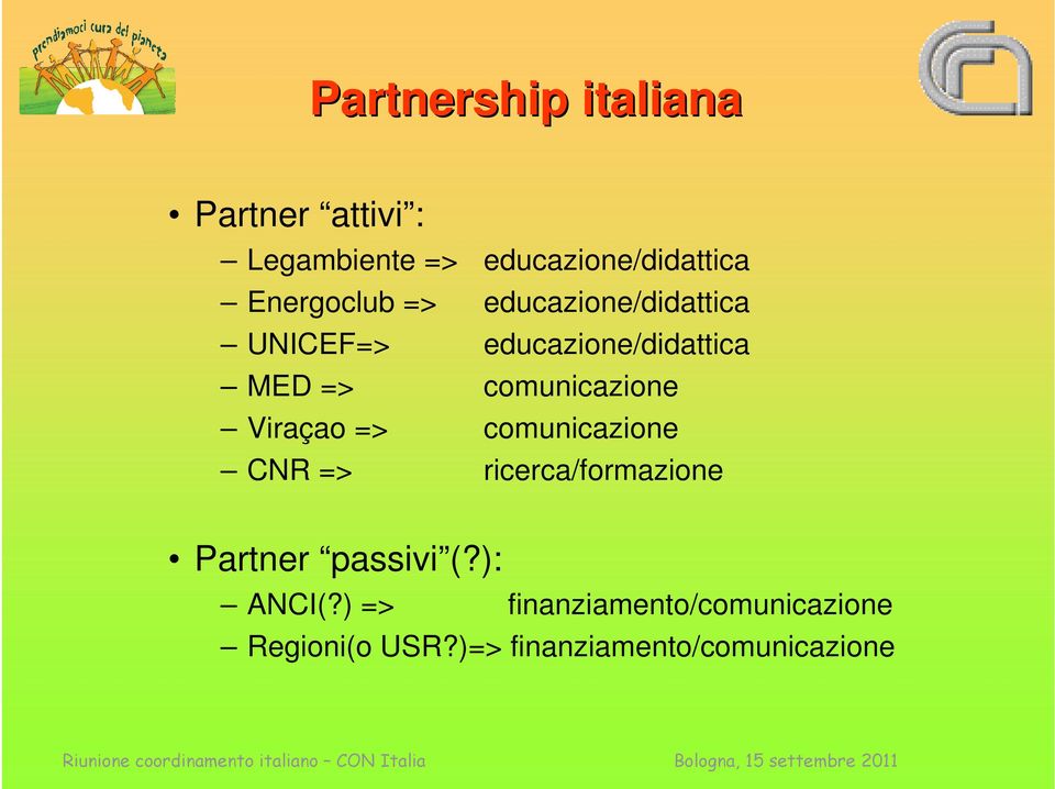 comunicazione Viraçao => comunicazione CNR => ricerca/formazione Partner