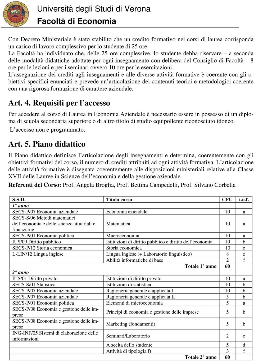 le lezioni e per i seminari ovvero 10 ore per le esercitazioni.