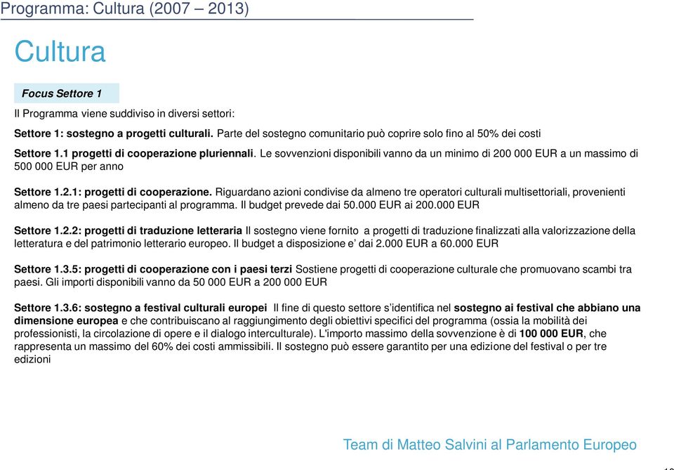 Le sovvenzioni disponibili vanno da un minimo di 200 000 EUR a un massimo di 500 000 EUR per anno Settore 1.2.1: progetti di cooperazione.