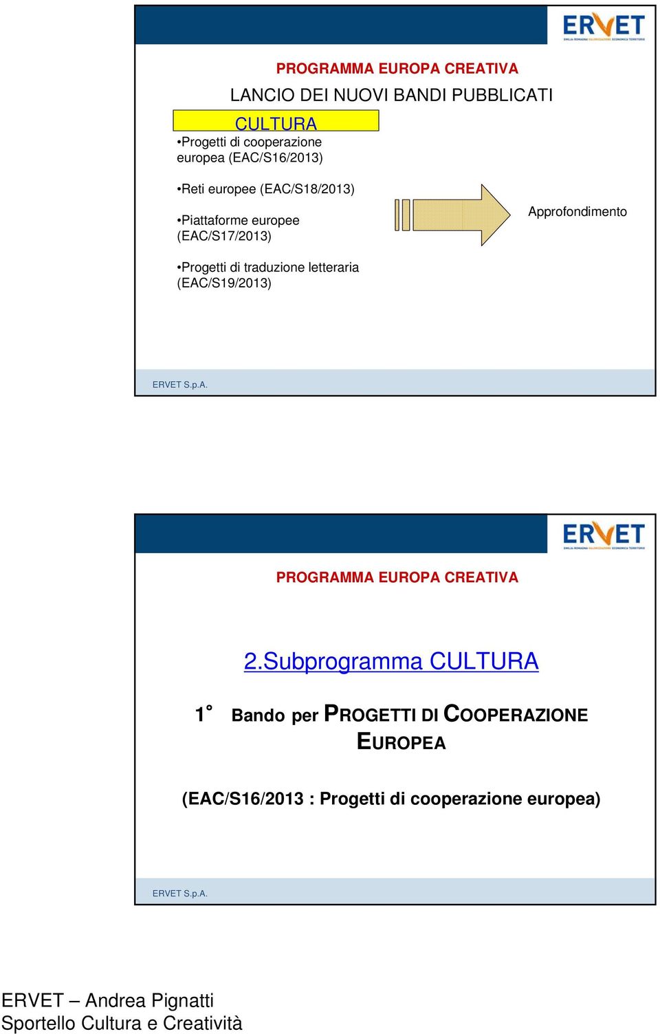 Approfondimento Progetti di traduzione letteraria (EAC/S19/2013) PROGRAMMA EUROPA CREATIVA 2.
