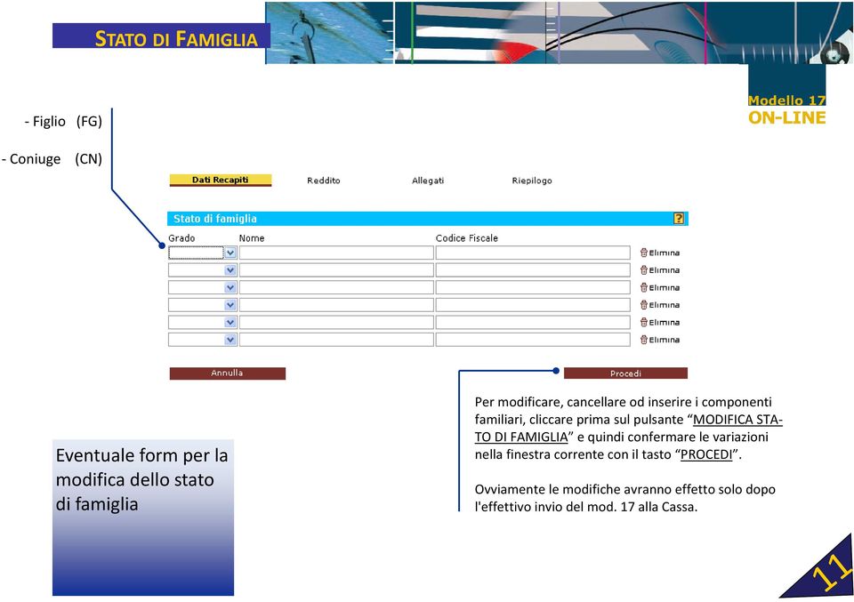 MODIFICA STA TO DI FAMIGLIA e quindi confermare le variazioni nella finestra corrente con il
