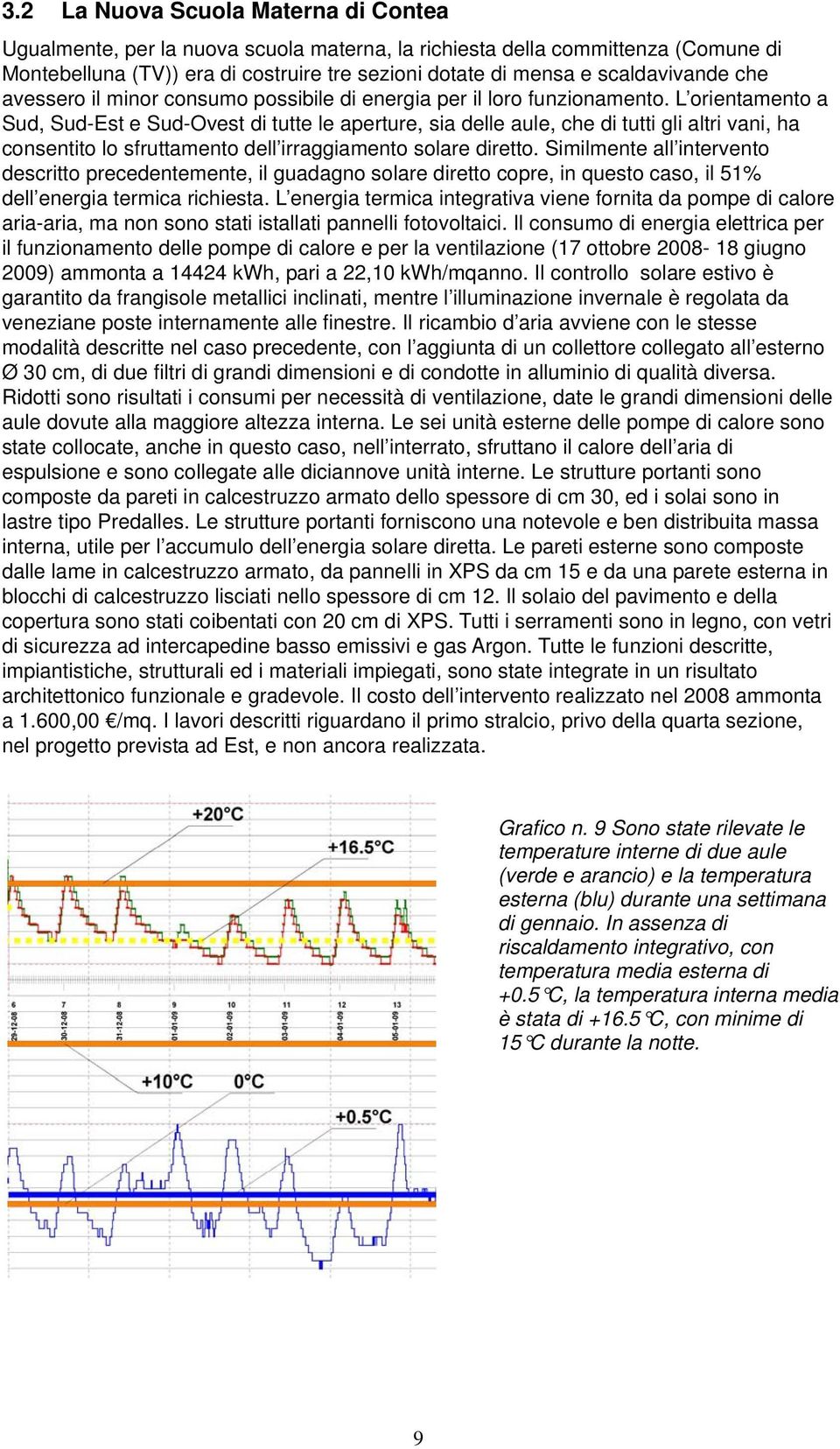 L orientamento a Sud, Sud-Est e Sud-Ovest di tutte le aperture, sia delle aule, che di tutti gli altri vani, ha consentito lo sfruttamento dell irraggiamento solare diretto.