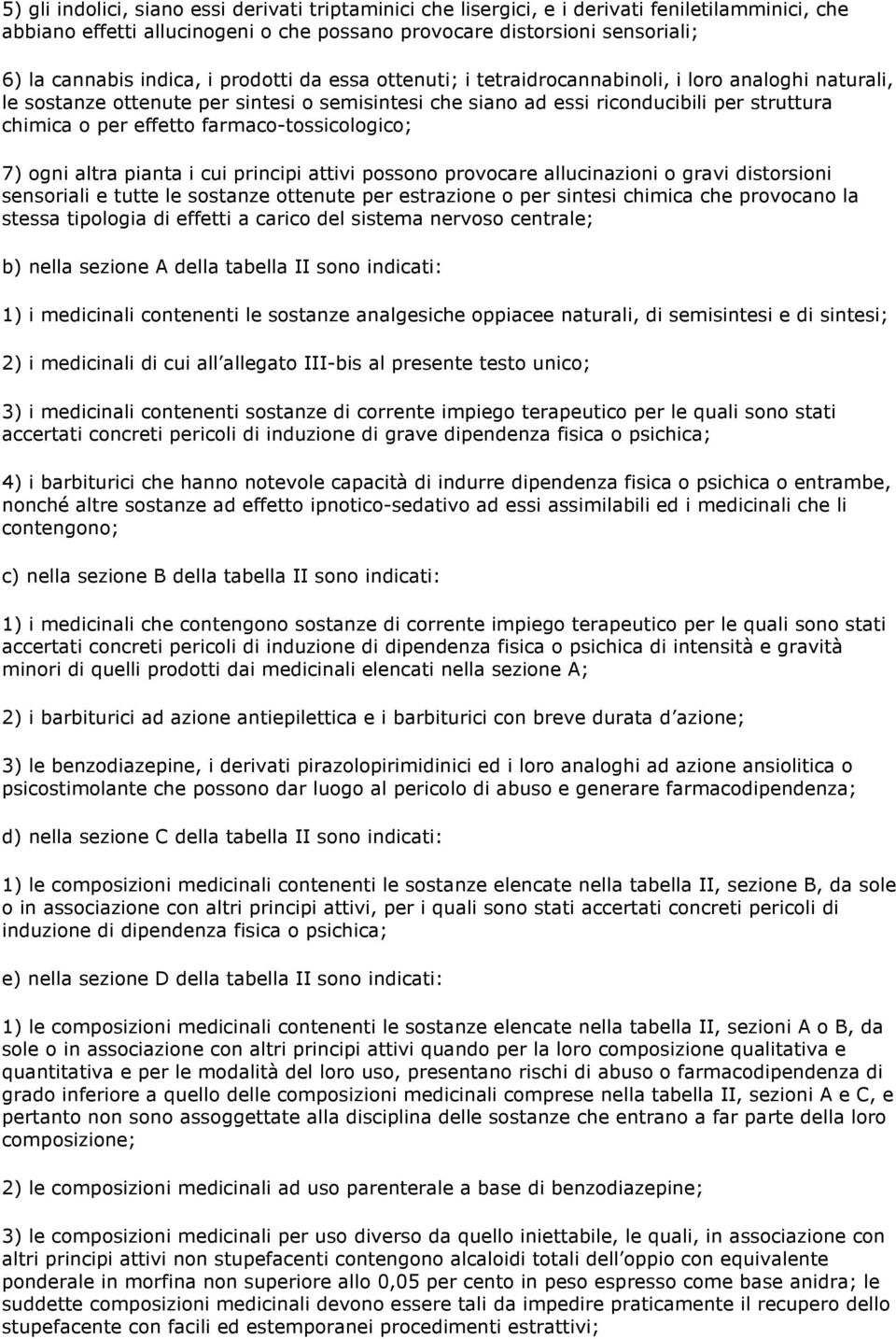 effetto farmaco-tossicologico; 7) ogni altra pianta i cui principi attivi possono provocare allucinazioni o gravi distorsioni sensoriali e tutte le sostanze ottenute per estrazione o per sintesi