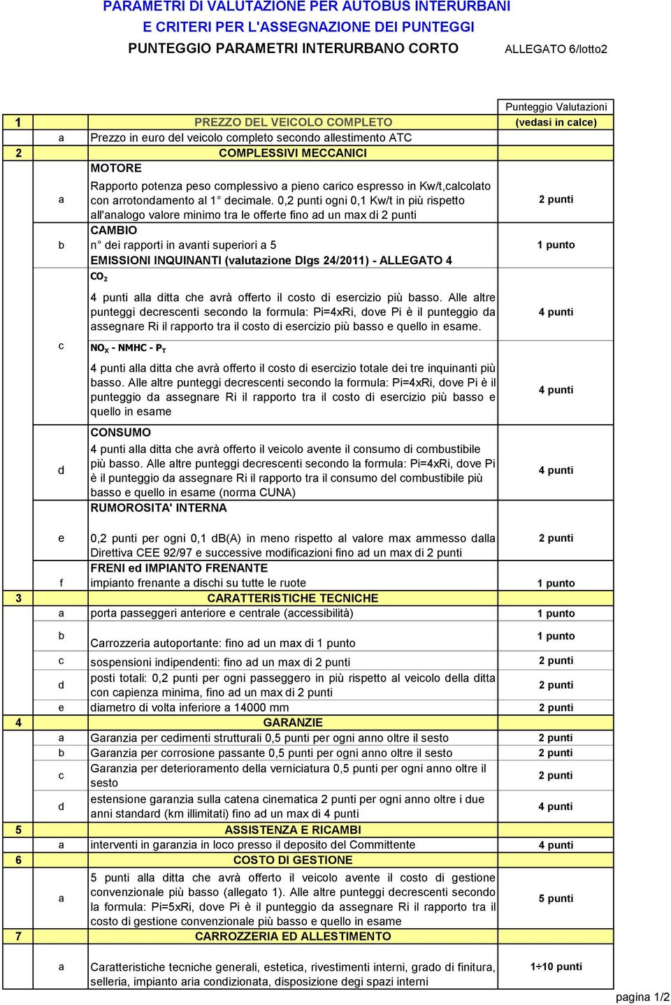 0, ogni 0,1 Kw/t in più rispetto ll'nlogo vlore minimo tr le offerte fino un mx i CAMBIO n ei rpporti in vnti superiori 5 EMISSIONI INQUINANTI (vlutzione Dlgs 24/2011) - ALLEGATO 4 CO 2 ll itt he vrà