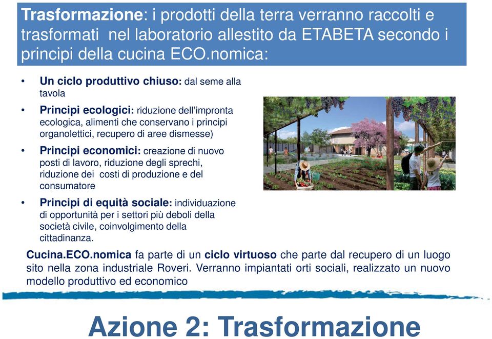 economici: creazione di nuovo posti di lavoro, riduzione degli sprechi, riduzione dei costi di produzione e del consumatore Principi di equità sociale: individuazione di opportunità per i settori più