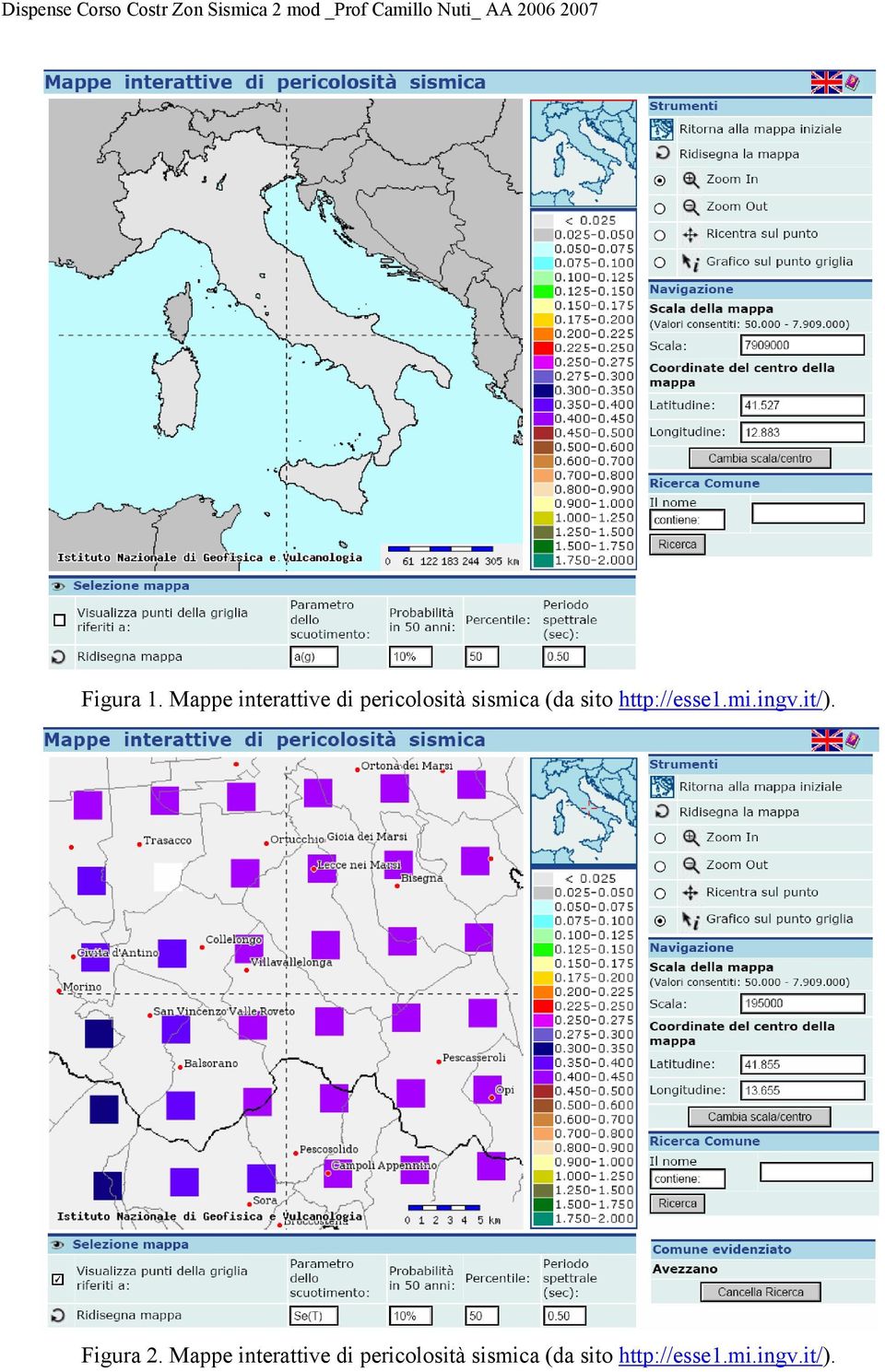 Mapp intrattiv di pricolosità sismica (da sito