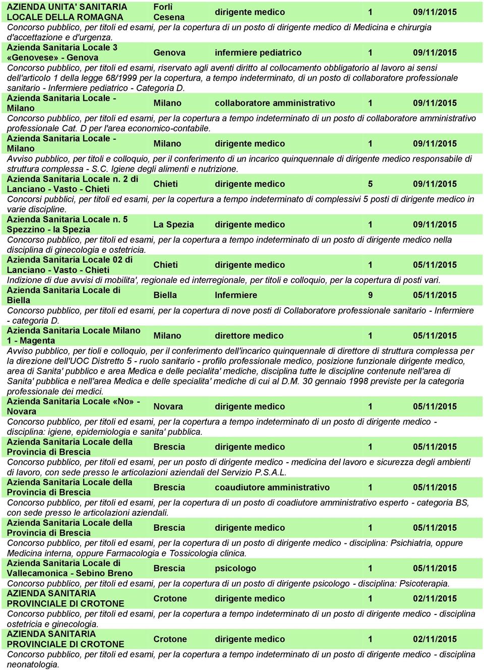 ai sensi dell'articolo 1 della legge 68/1999 per la copertura, a tempo indeterminato, di un posto di collaboratore professionale sanitario - Infermiere pediatrico - Categoria D.