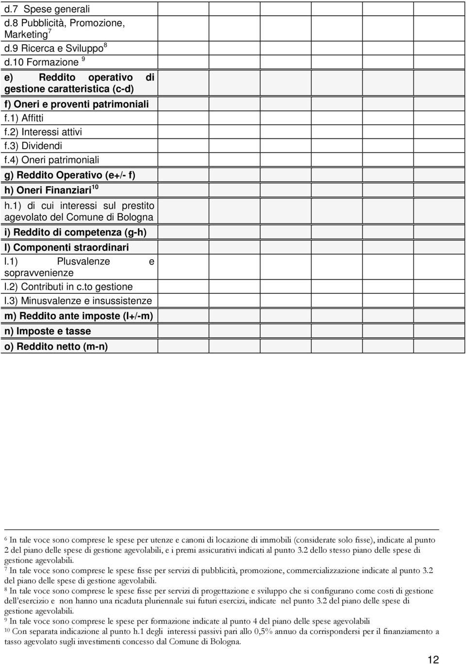 1) di cui interessi sul prestito agevolato del Comune di Bologna i) Reddito di competenza (g-h) l) Componenti straordinari l.1) Plusvalenze e sopravvenienze l.2) Contributi in c.to gestione l.