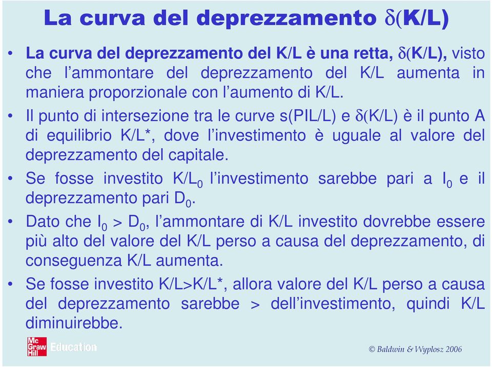 Se fosse investito K/L 0 l investimento sarebbe pari a I 0 e il deprezzamento pari D 0.