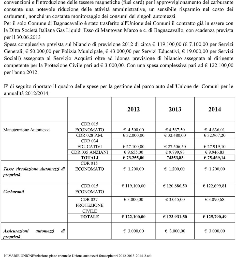 Per il solo Comune di Bagnacavallo è stato trasferito all'unione dei Comuni il contratto già in essere con la Ditta Società Italiana Gas Liquidi Esso di Mantovan Marco e c.