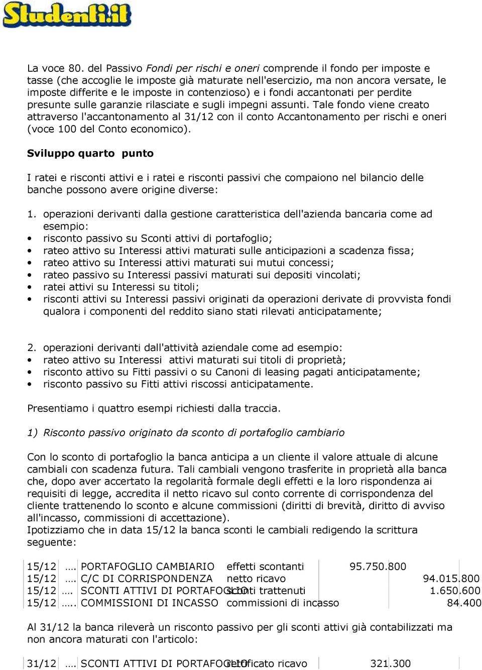 contenzioso) e i fondi accantonati per perdite presunte sulle garanzie rilasciate e sugli impegni assunti.