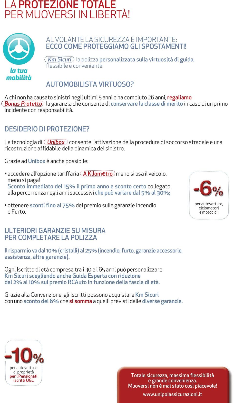 A chi non ha causato sinistri negli ultimi 5 anni e ha compiuto 26 anni, regaliamo Bonus Protetto la garanzia che consente di conservare la classe di merito in caso di un primo incidente con