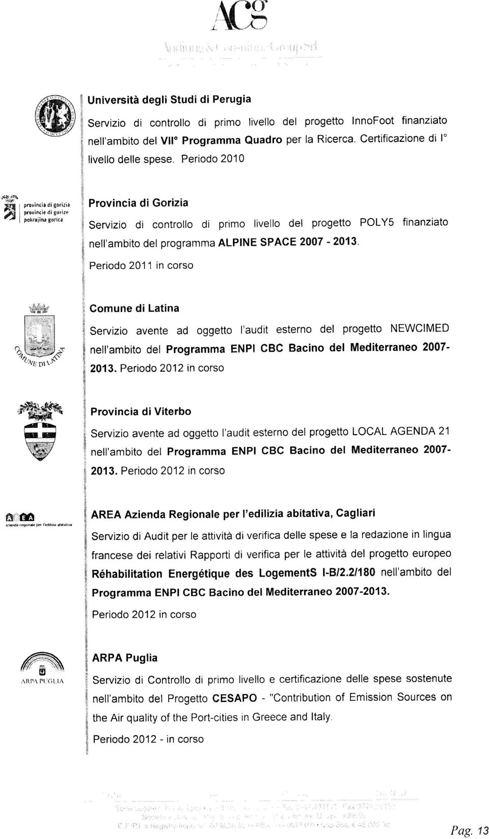 re dr gtrr rr'l -, I pokraiìnagorica Provincia di Gorizia Servizio di controllo di primo livello del progetto POLYs finanziato nell'ambito del programma ALPINE SPACE 2007-2013- Periodo 201'1 in corso