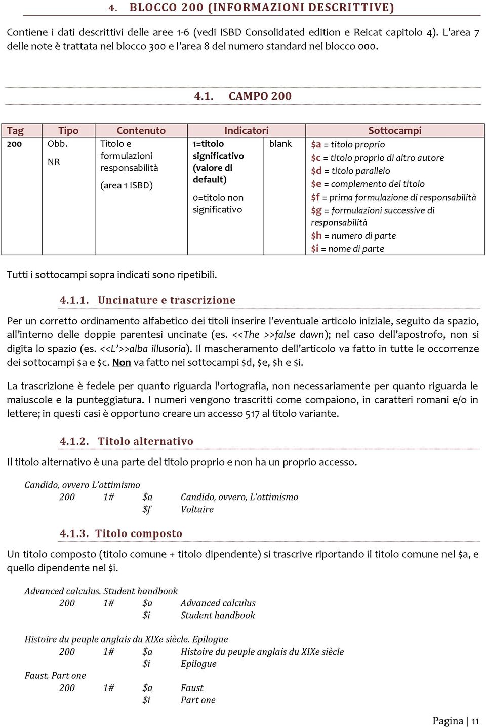 Titolo e blank NR formulazioni responsabilità (area 1 