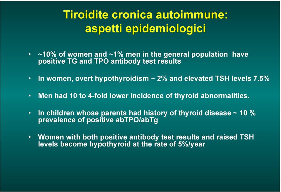 5% Men had 10 to 4-fold lower incidence of thyroid abnormalities.