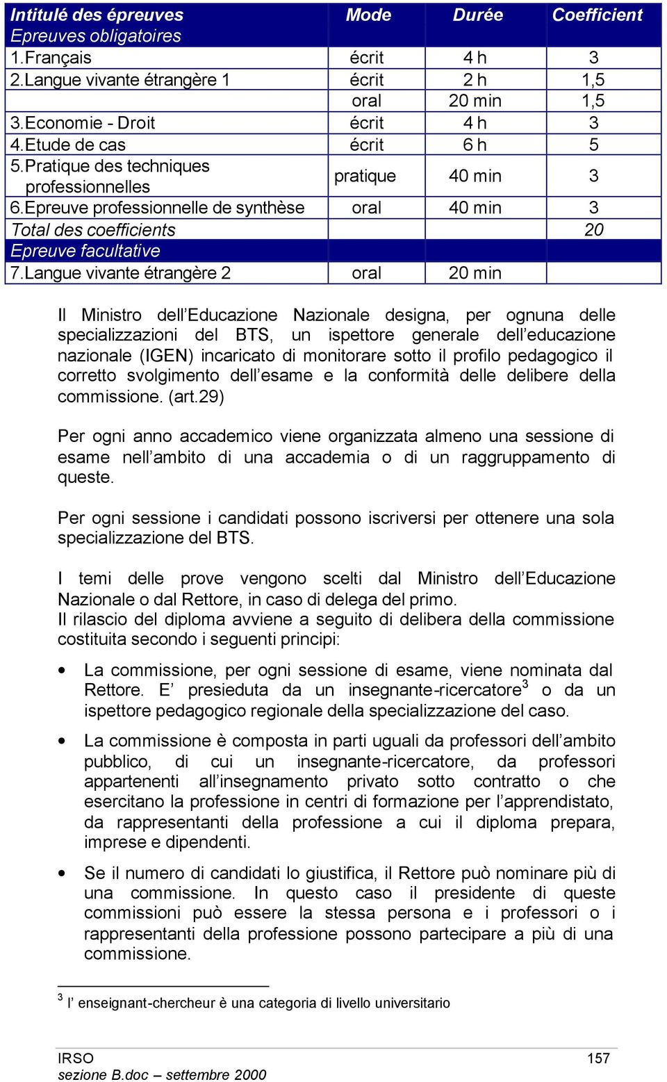 Langue vivante étrangère 2 oral 20 min Il Ministro dell Educazione Nazionale designa, per ognuna delle specializzazioni del BTS, un ispettore generale dell educazione nazionale (IGEN) incaricato di