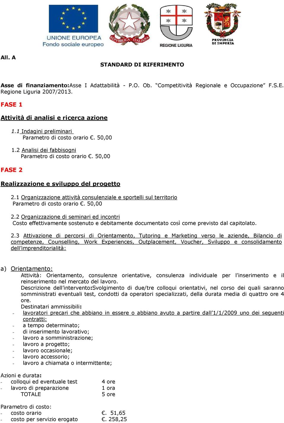 1 Organizzazione attività consulenziale e sportelli sul territorio 2.