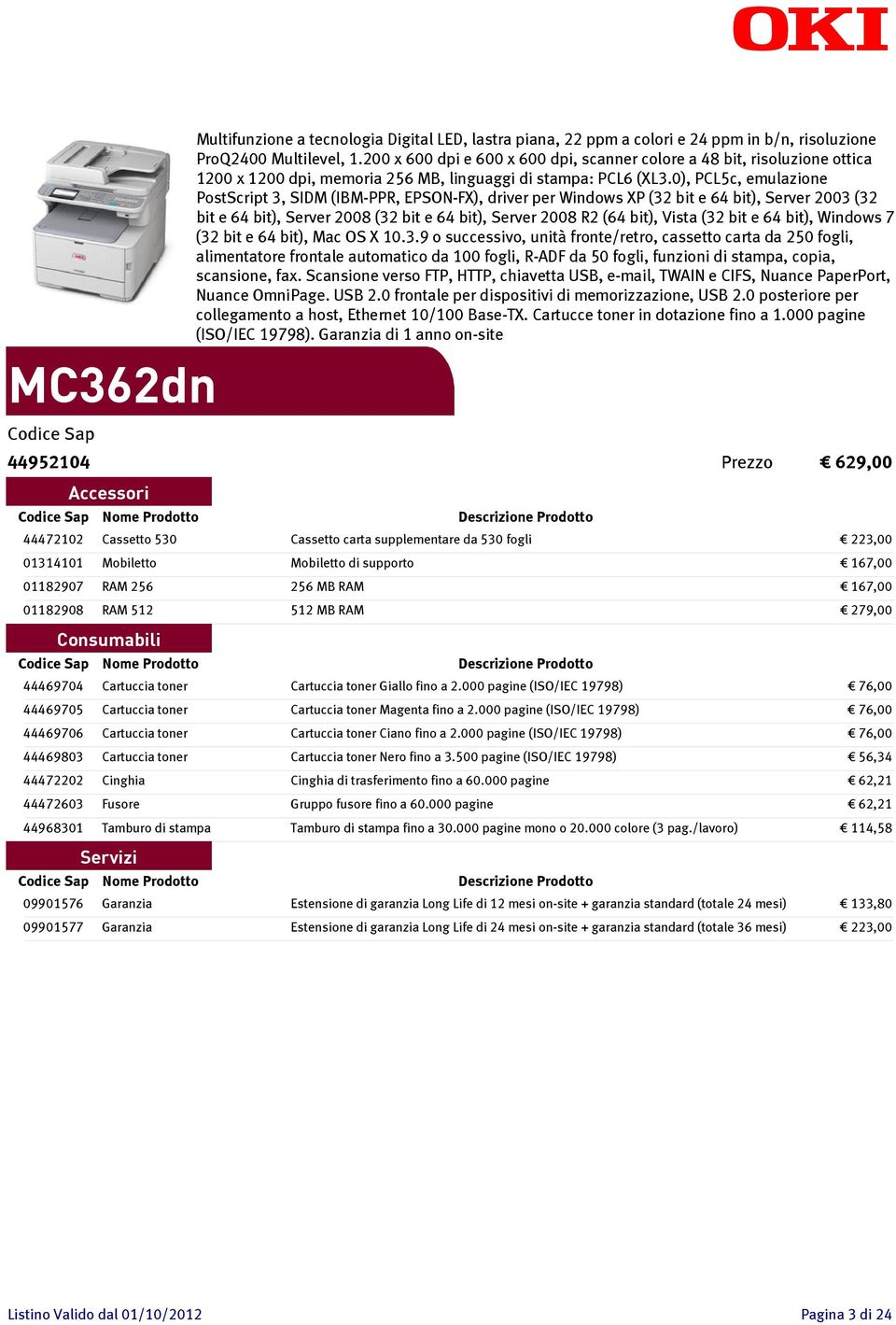 0), PCL5c, emulazione PostScript 3, SIDM (IBM-PPR, EPSON-FX), driver per Windows XP (32 bit e 64 bit), Server 2003 (32 bit e 64 bit), Server 2008 (32 bit e 64 bit), Server 2008 R2 (64 bit), Vista (32