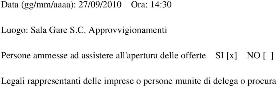 Approvvigionamenti Persone ammesse ad assistere