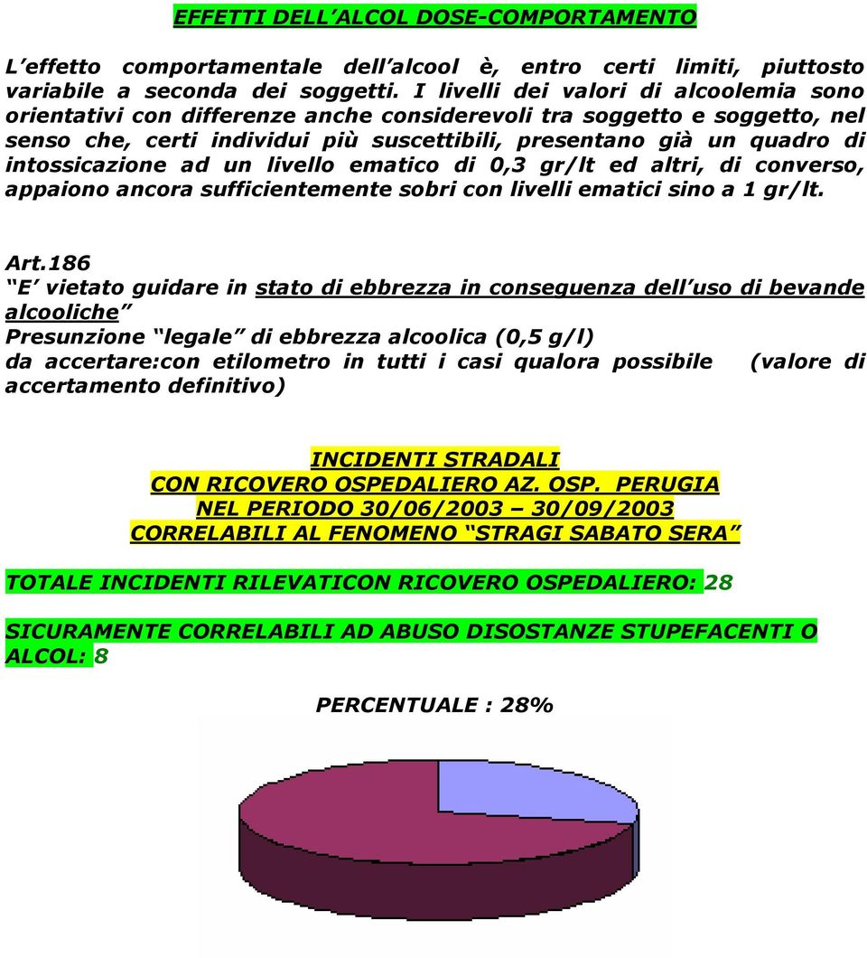 intossicazione ad un livello ematico di 0,3 gr/lt ed altri, di converso, appaiono ancora sufficientemente sobri con livelli ematici sino a 1 gr/lt. Art.